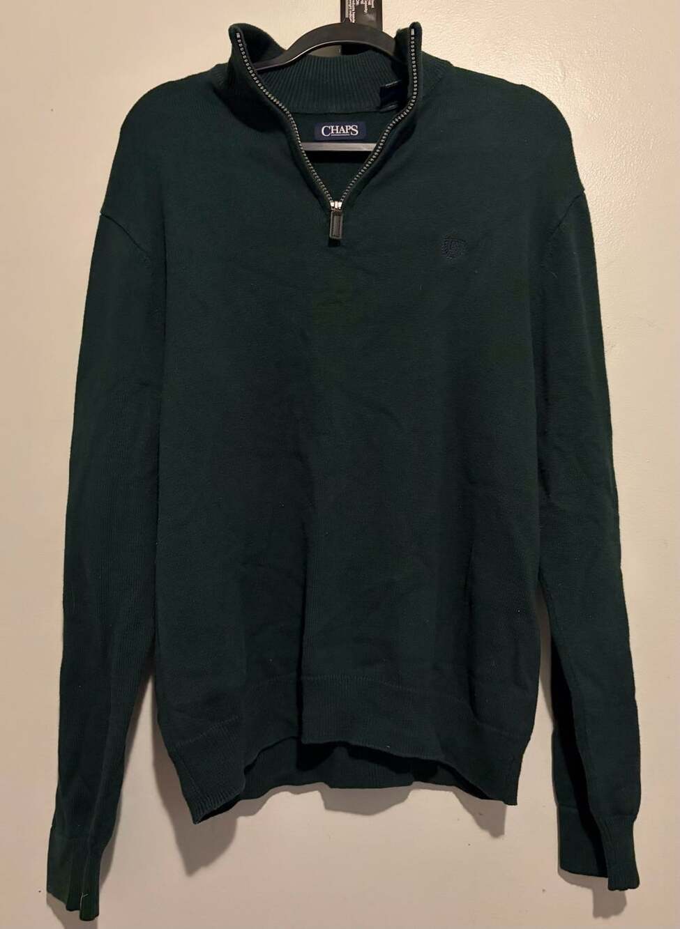 Chaps Dark Green Quarter Zip Mock Neck Pullover Sweater